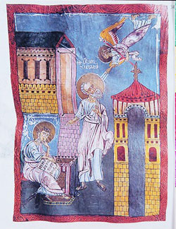 Апостол и евангелист Иоанн Богослов с учеником Книжная миниатюра. XI в.