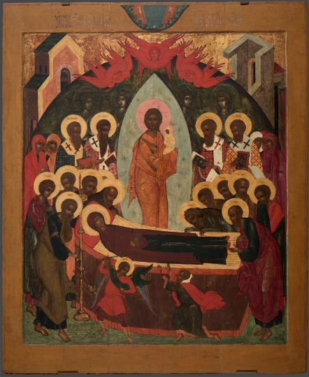 Симон Ушаков с учениками Егором и Иваном. Успение Богоматери. 1663 Дерево, темпера. 146?120. Третьяковская галерея
